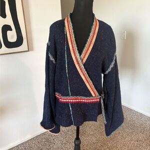 Anthropologie Moth Multicolor Trim Navy Sweater. Butterfly sleeves. Boho vibes